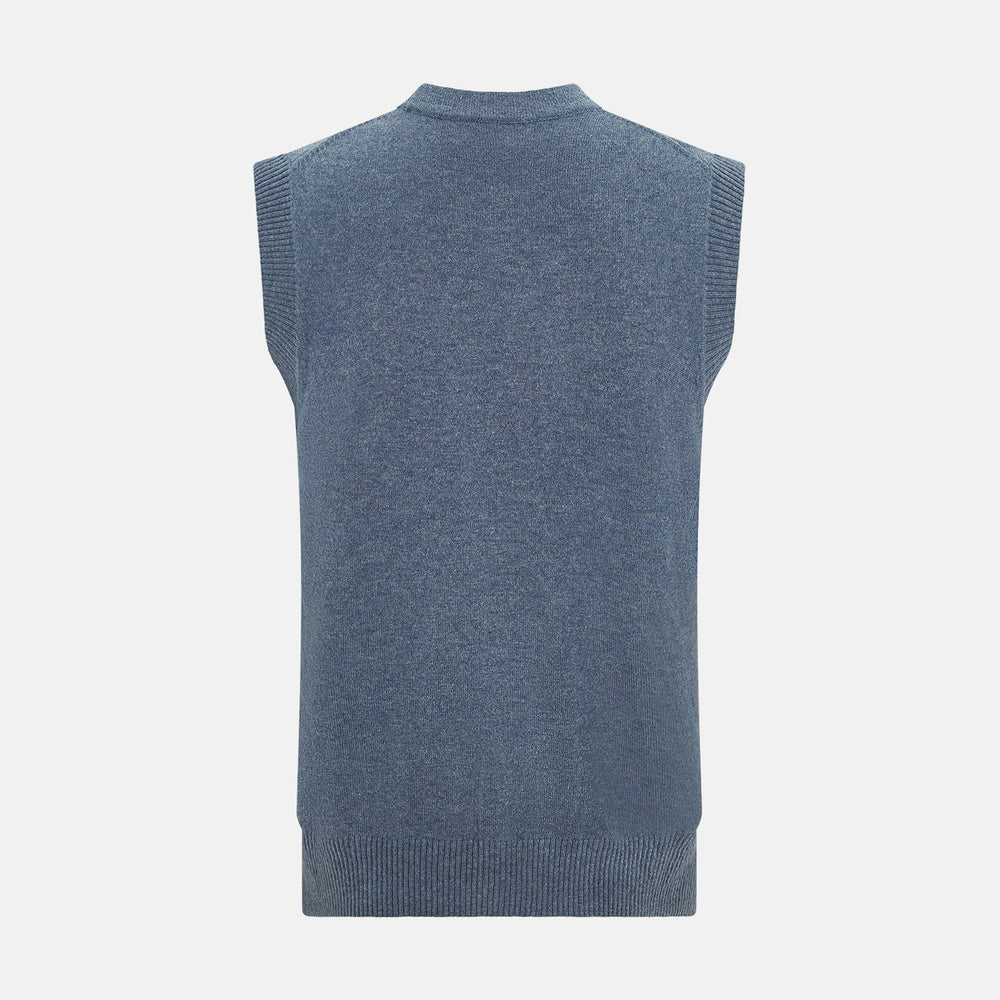 Blue Melange Cashmere Sleeveless Cardigan