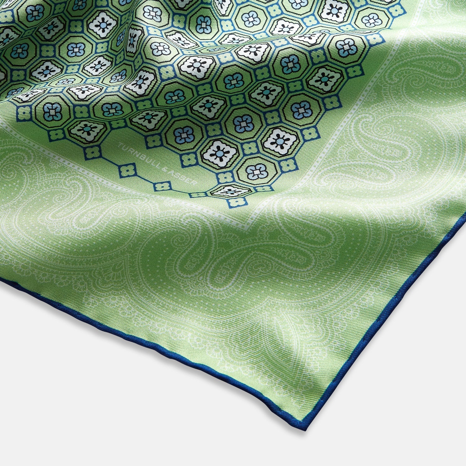 Fern Green Floral Tile and Paisley Silk Pocket Square