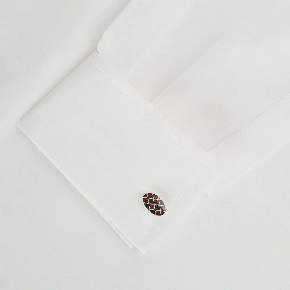 Forest Green and Burgundy Checkered Oval Enamel Chain Cufflinks
