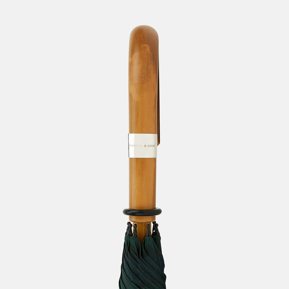 Black Watch Tartan Traveller Umbrella with Malacca Crook Handle