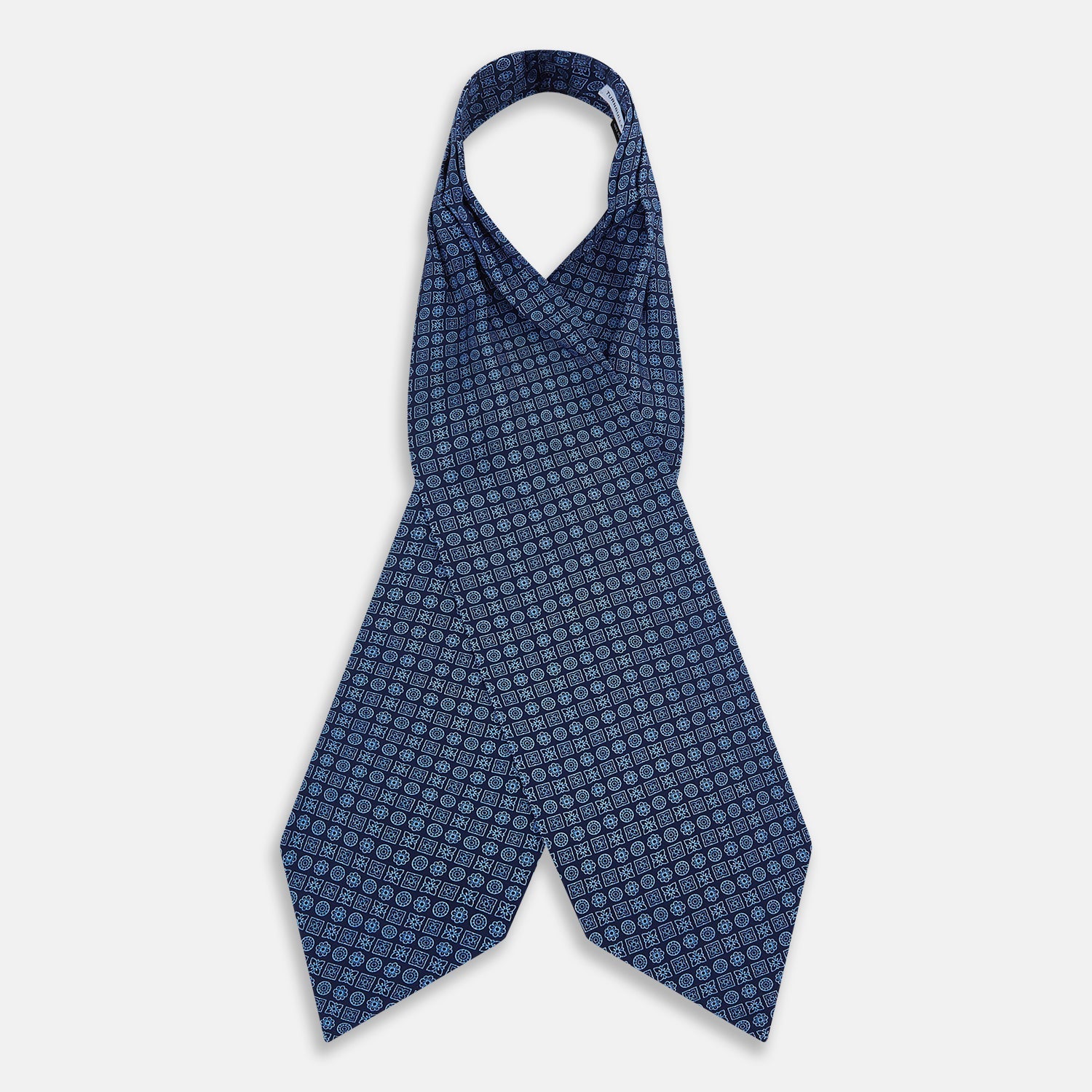 Dark Navy Floral Tile Pattern Printed Silk Cravat