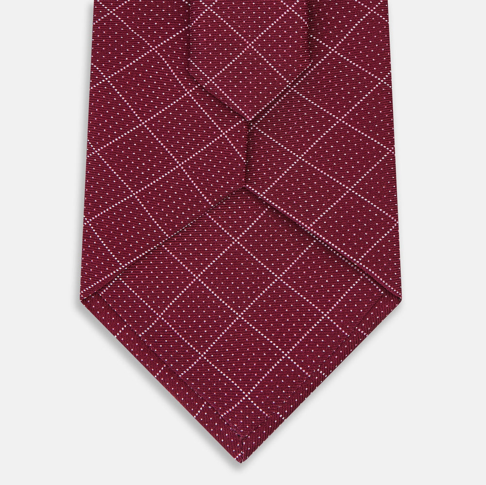 Burgundy Dotted Check Pattern Printed Silk Tie