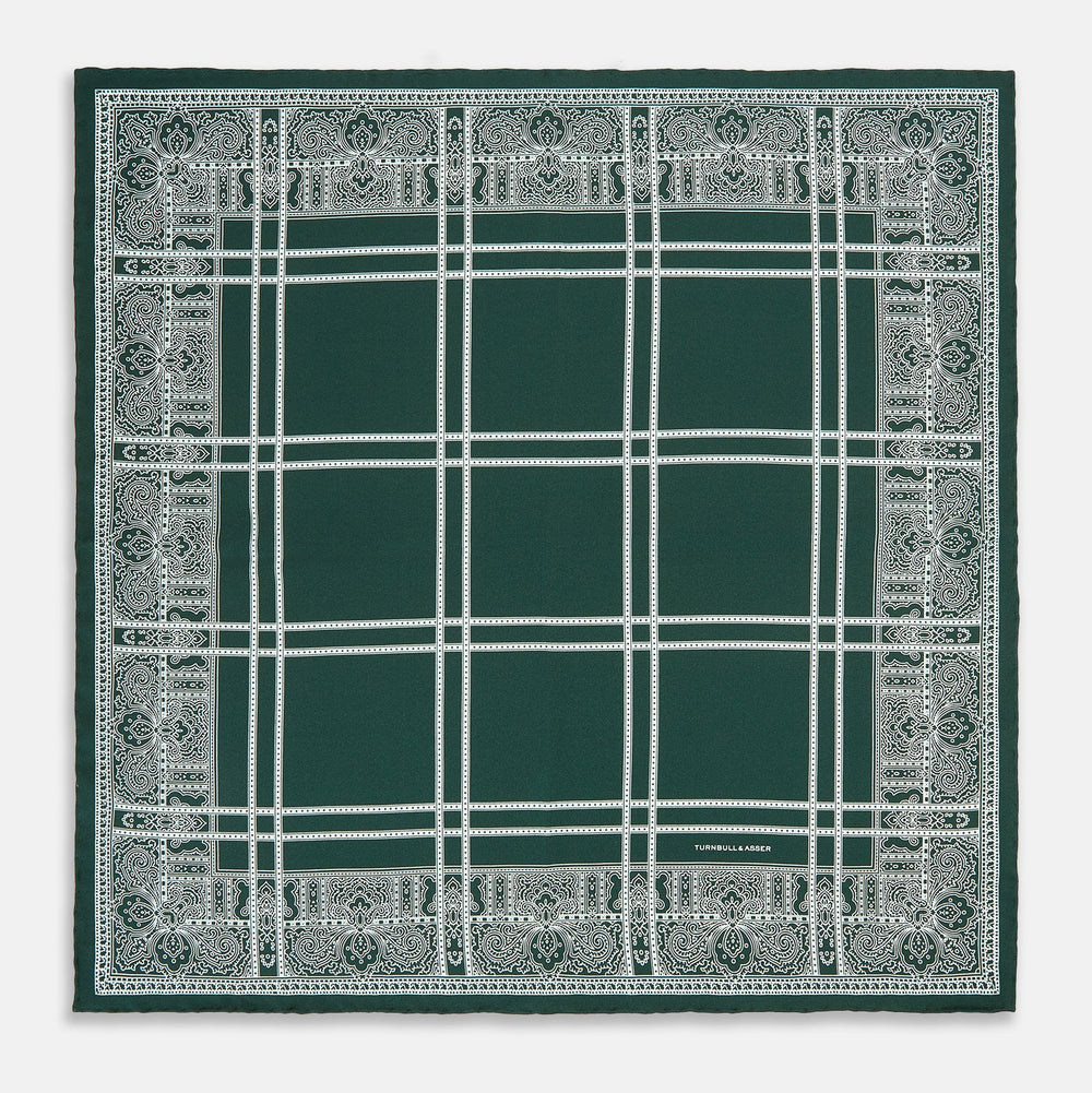 Forest Green Paisley Bandana Patterned Silk Pocket Square