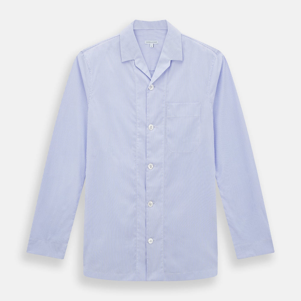 Pale Blue Hairline Stripe Pyjama Shirt