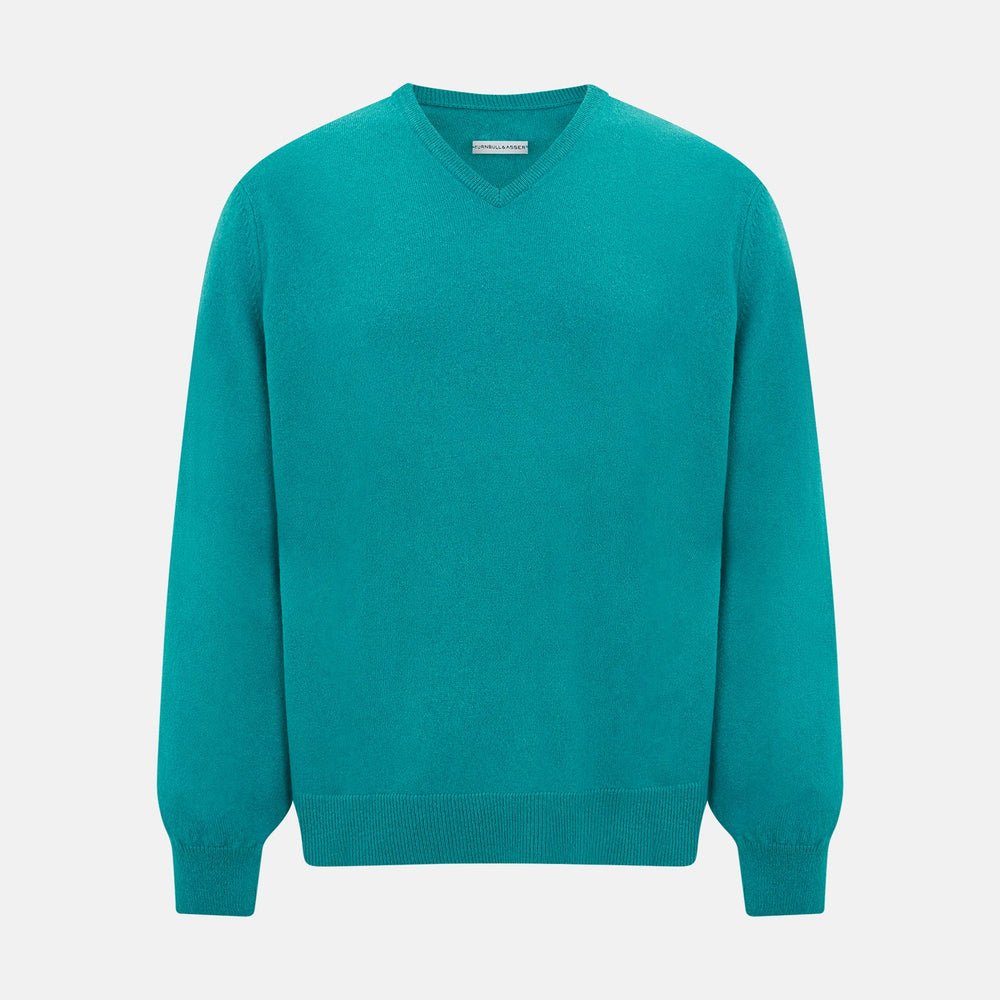 Turquoise Cashmere V-neck Jumper