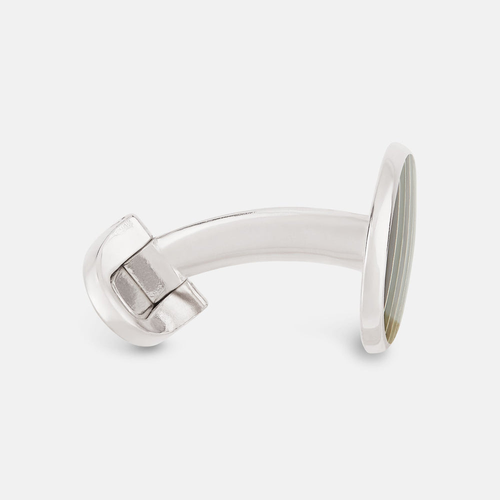 Forest Green and Navy Striped Oval Enamel Cufflinks