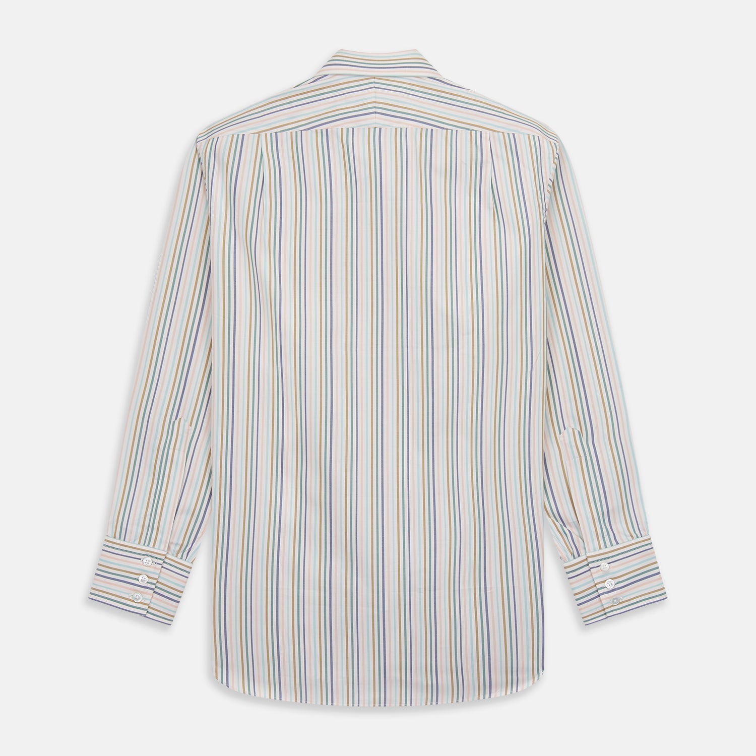Green Multi Stripe Regular Fit Shirt with T&A Collar and 3 Button Cuffs
