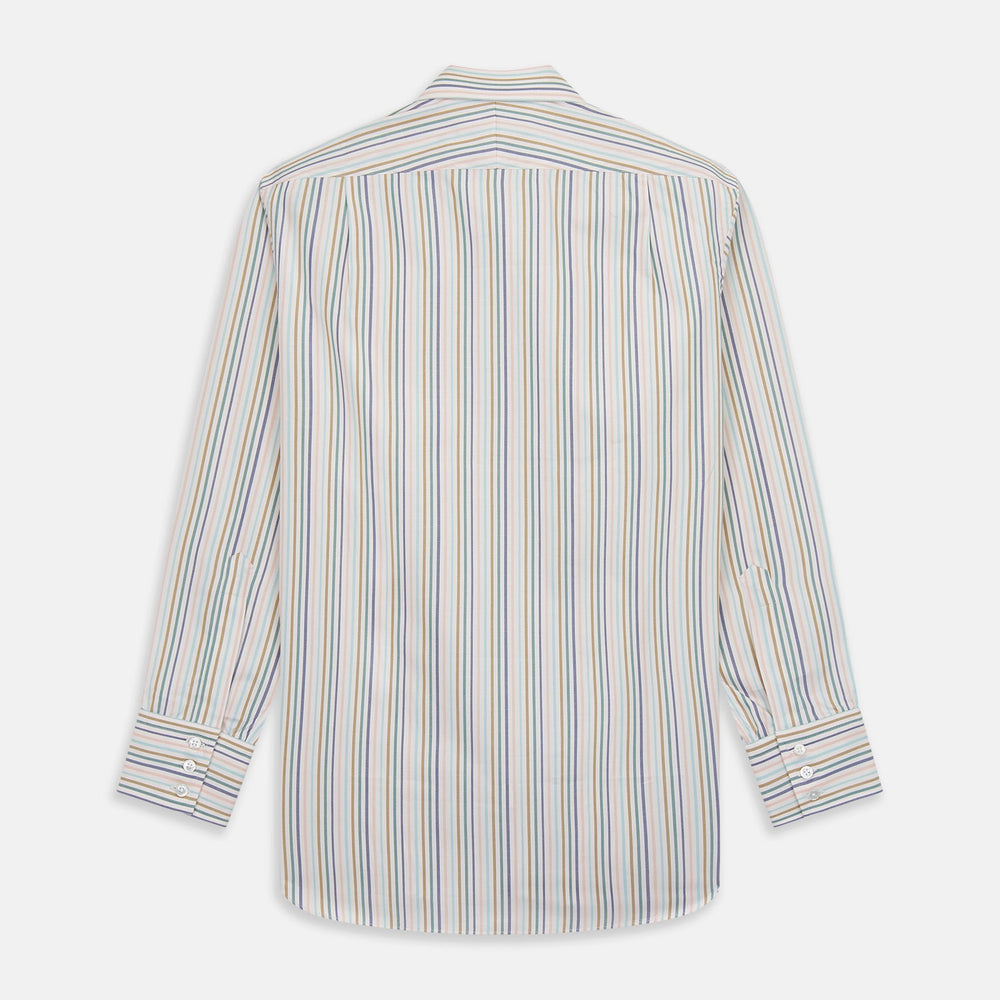 Green Multi Stripe Regular Fit Shirt with T&A Collar and 3 Button Cuffs