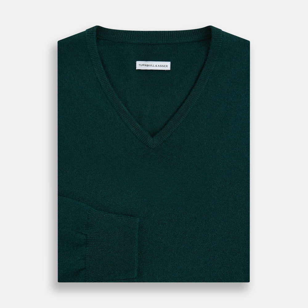 Forest Green Cashmere V-neck Jumper