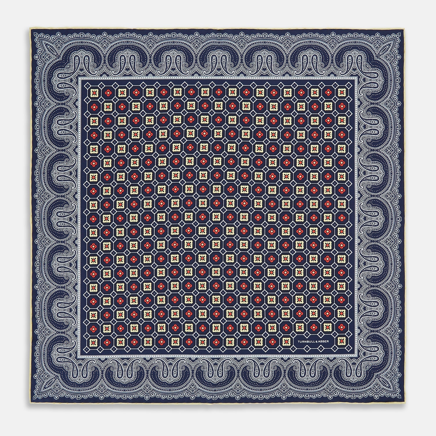 Dark Navy Floral Tile and Paisley Silk Pocket Square