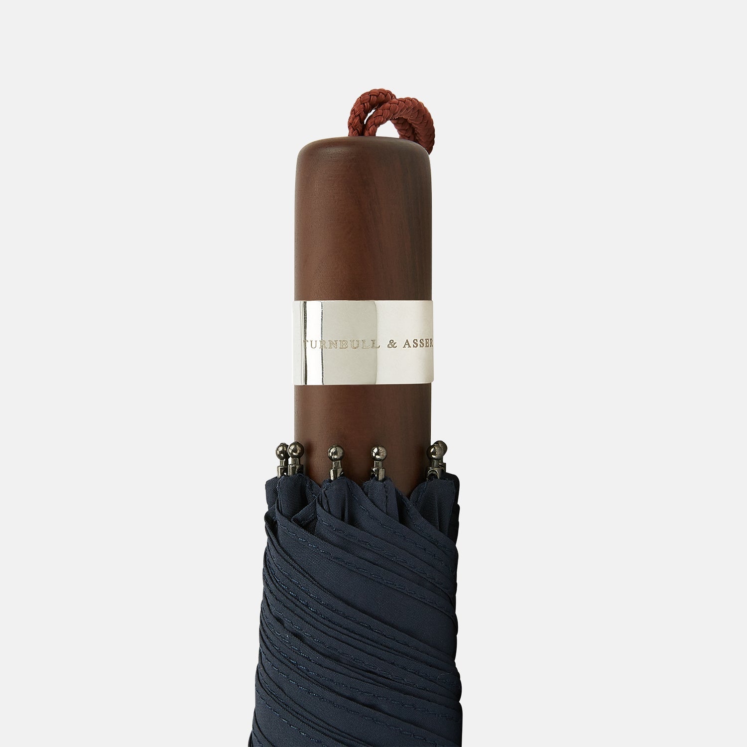 Navy Telescopic Umbrella with Brown Maple Handle