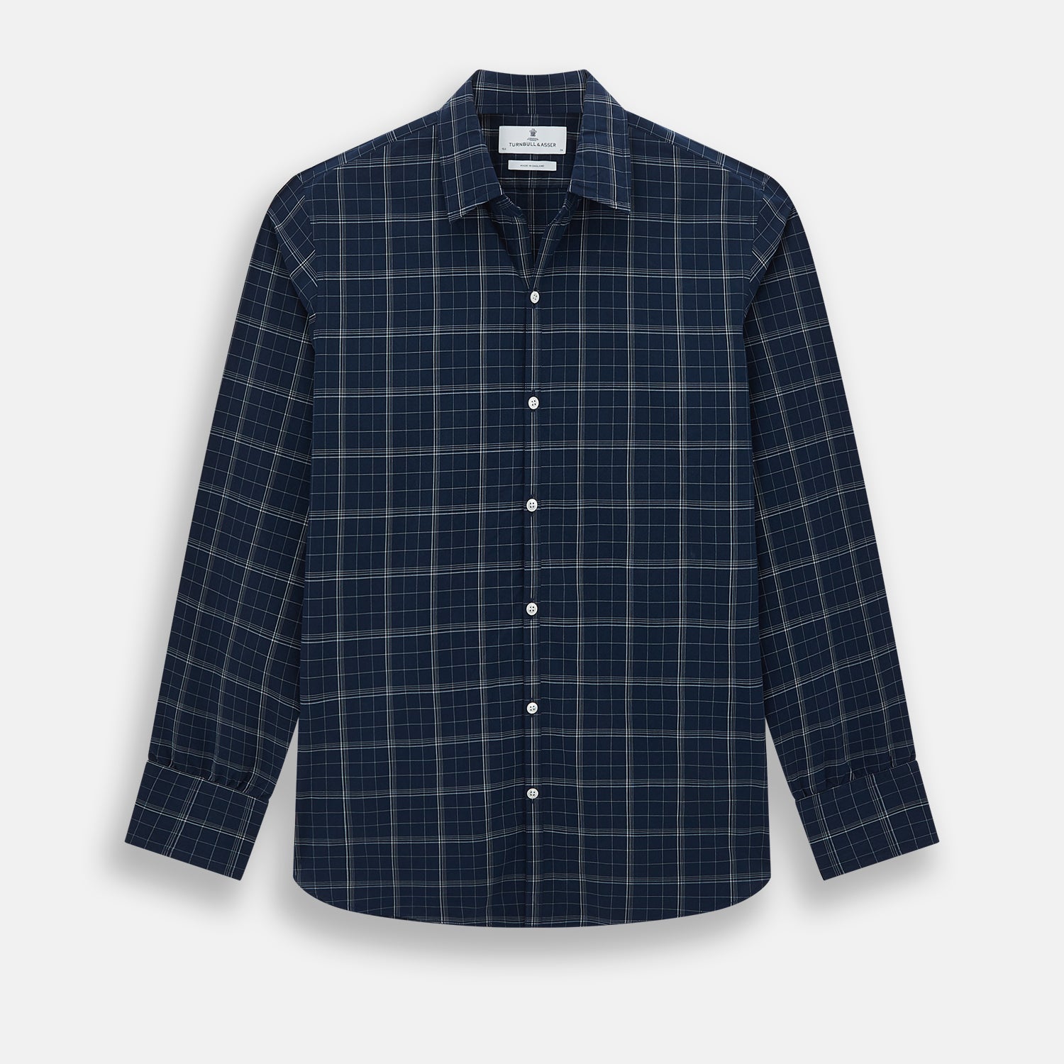 Indigo and White Thin Plaid Check Windsor Shirt