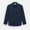 Indigo and White Thin Plaid Check Windsor Shirt