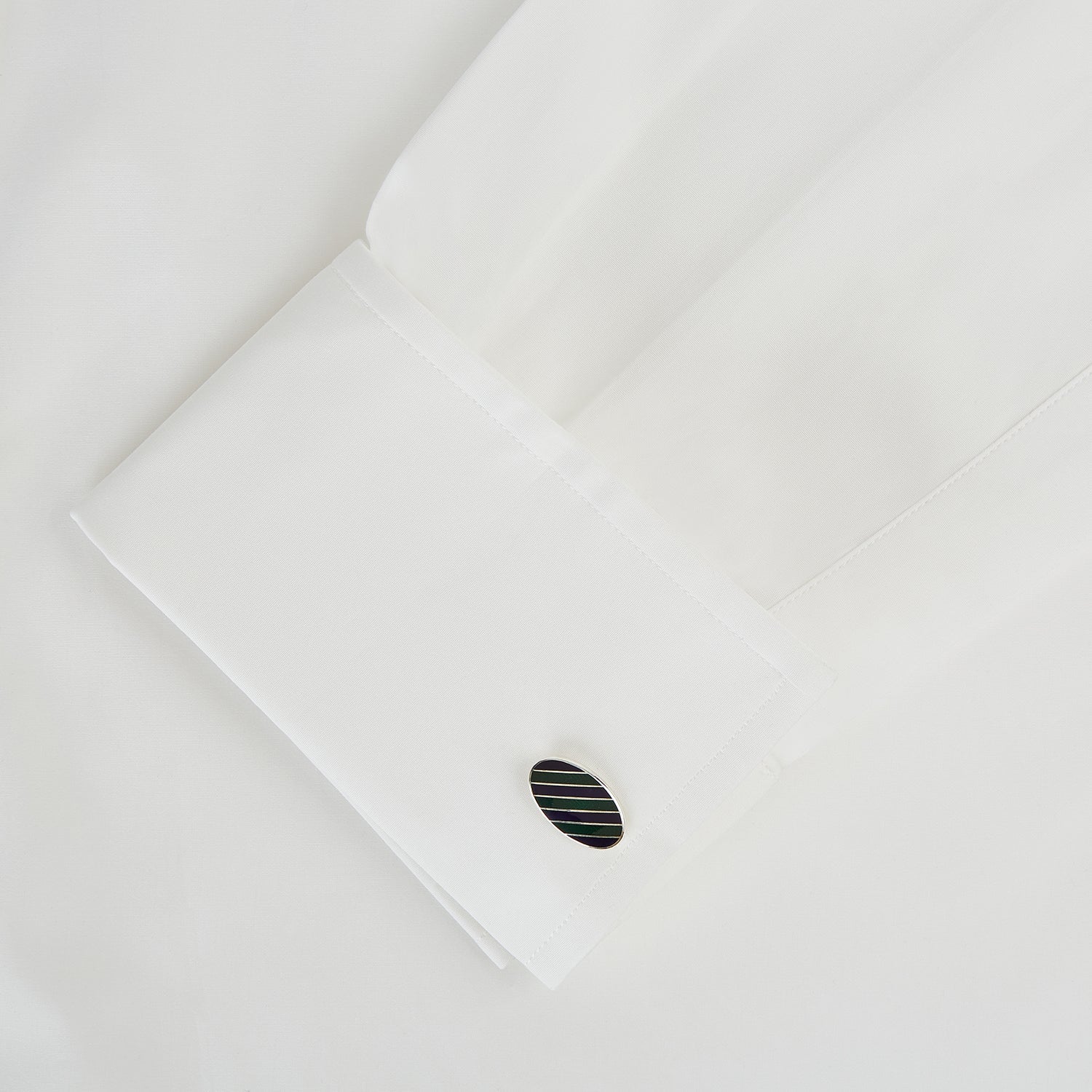 Forest Green and Navy Striped Oval Enamel Cufflinks