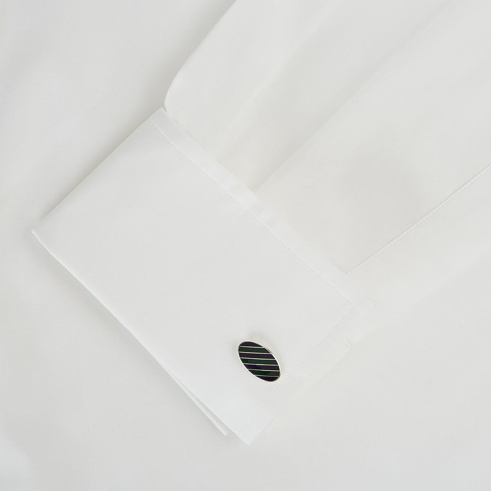Forest Green and Navy Striped Oval Enamel Cufflinks