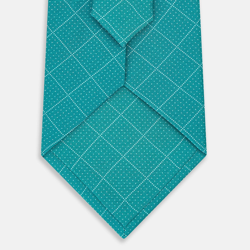 Turquoise Dotted Check Pattern Printed Silk Tie
