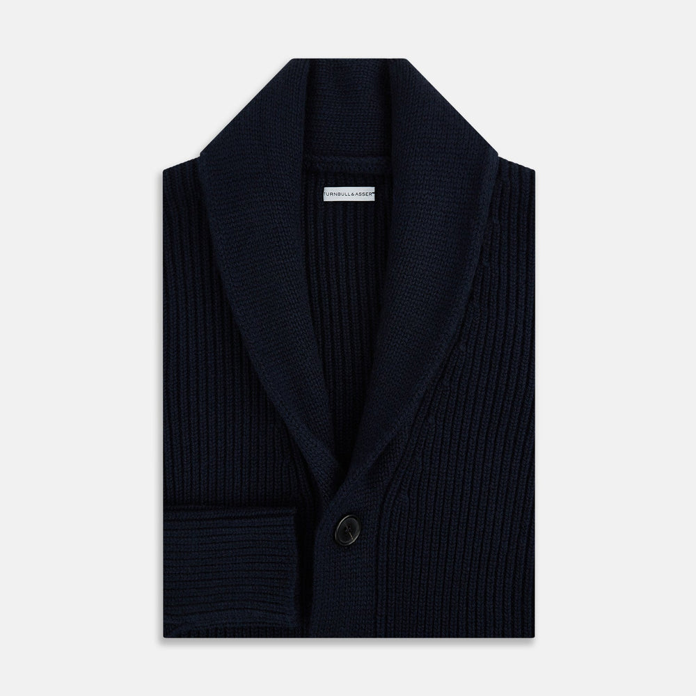 Midnight Blue Cashmere Shawl Collar Cardigan