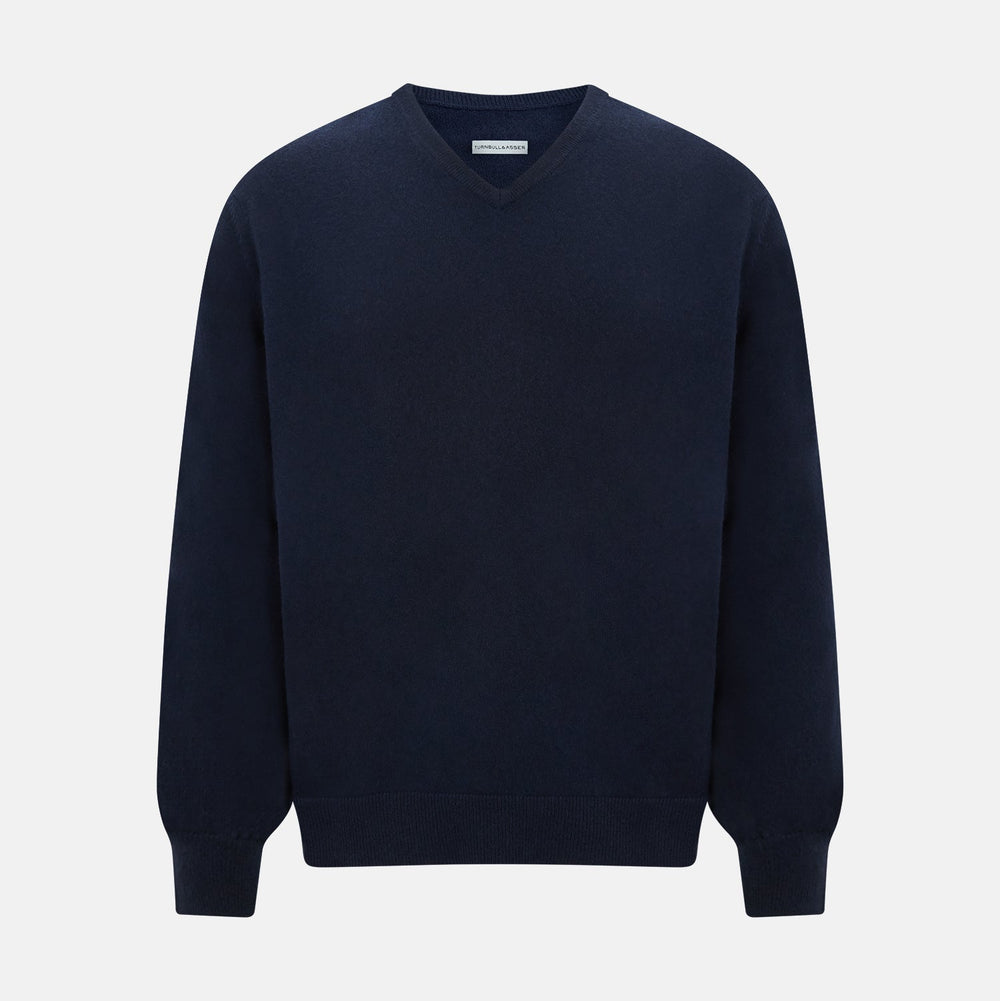 Navy Cashmere V-neck Jumper