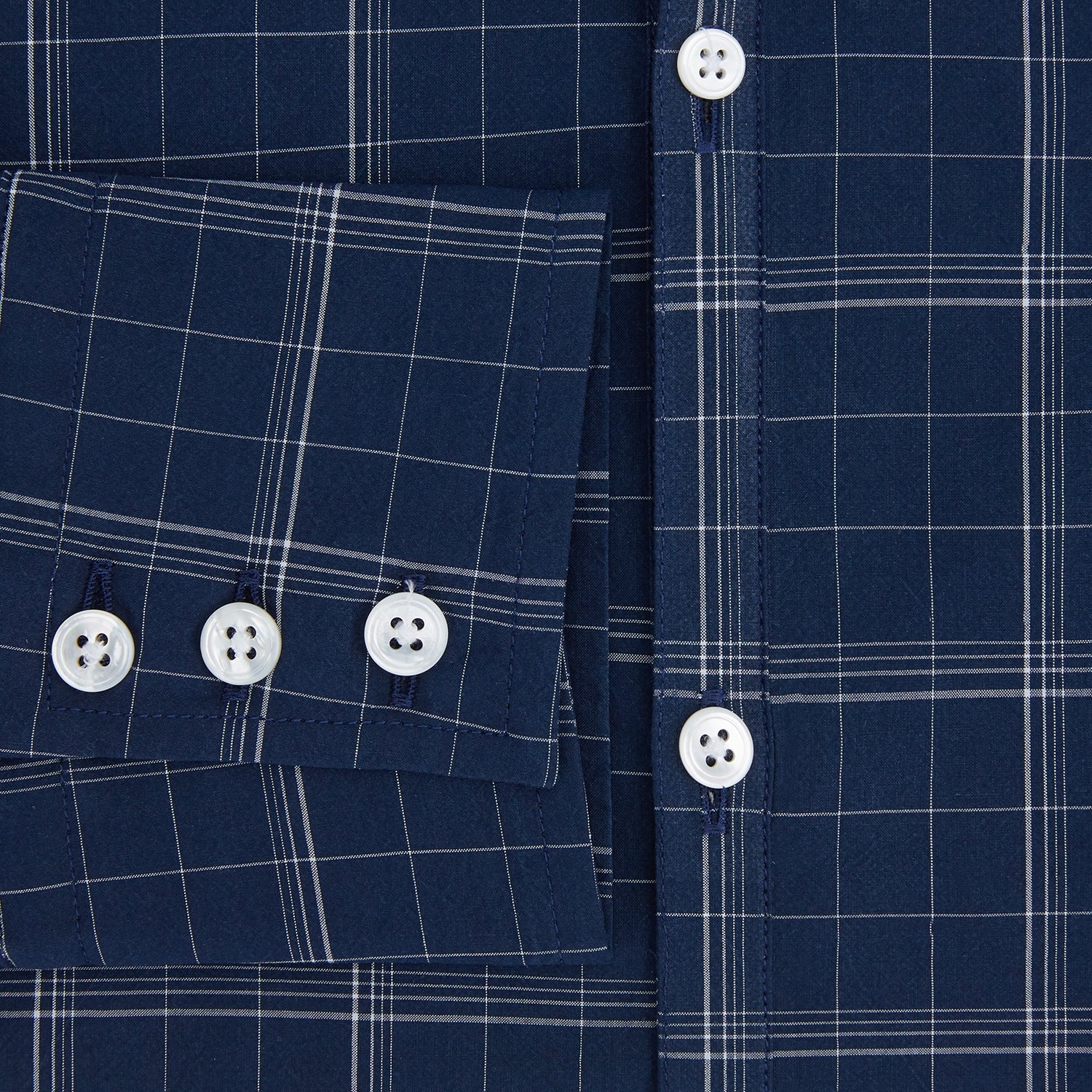 Indigo and White Thin Plaid Check Windsor Shirt