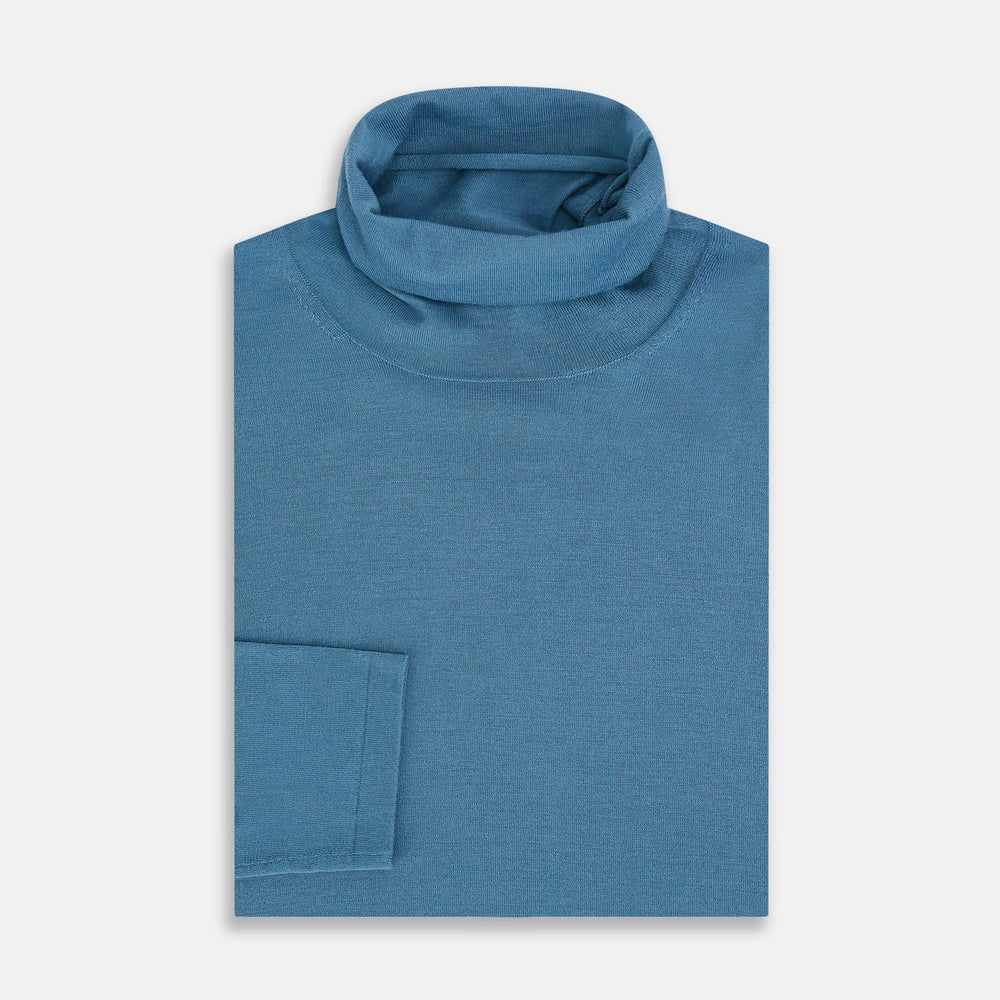Pale Blue Fine Merino High Neck Jumper