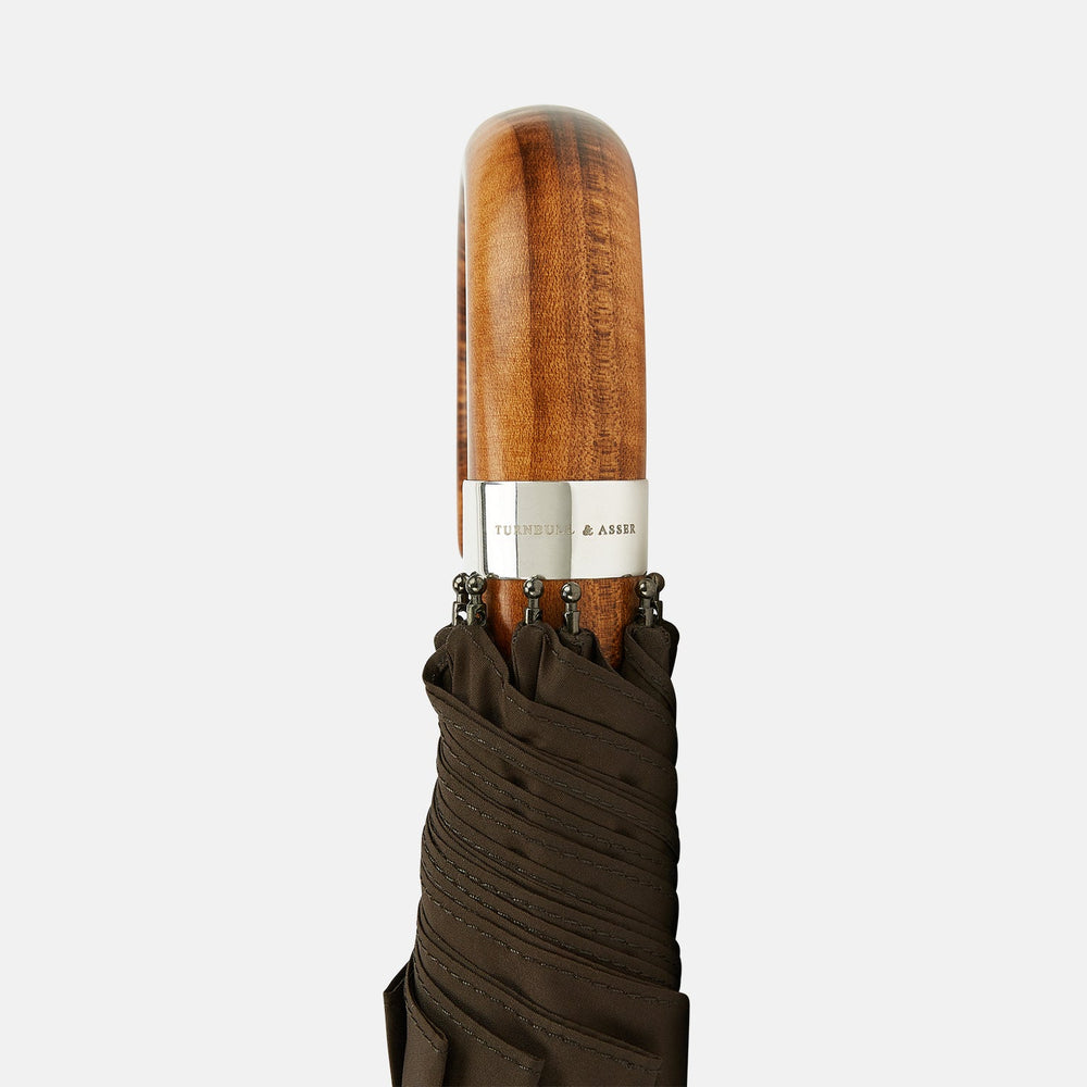 Brown Telescopic Umbrella with Brown Maple Crook Handle