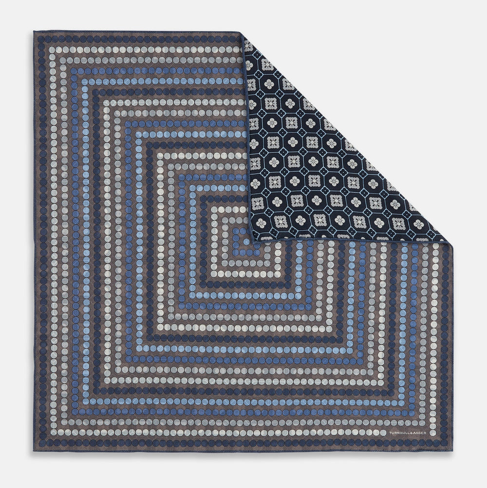 Ash Dots and Floral Tile Double-Sided Silk Pocket Square