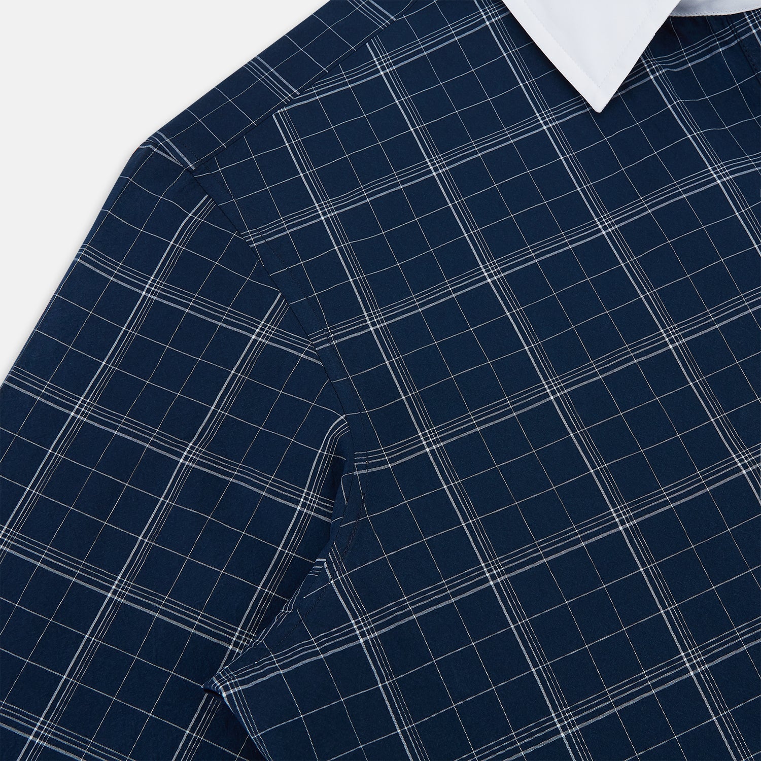 Indigo Windowpane Check Windsor Shirt with Constrast T&A Collar and Cuffs
