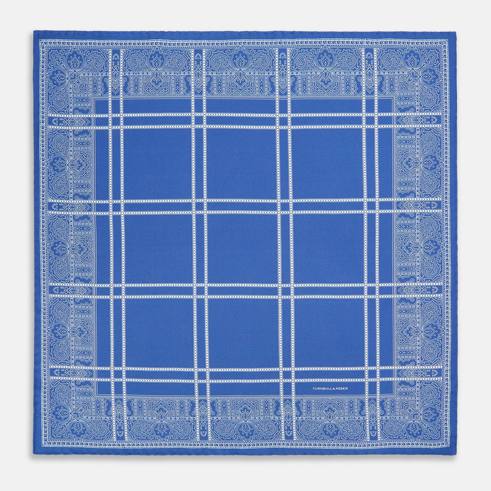 Avio Blue Paisley Bandana Patterned Silk Pocket Square