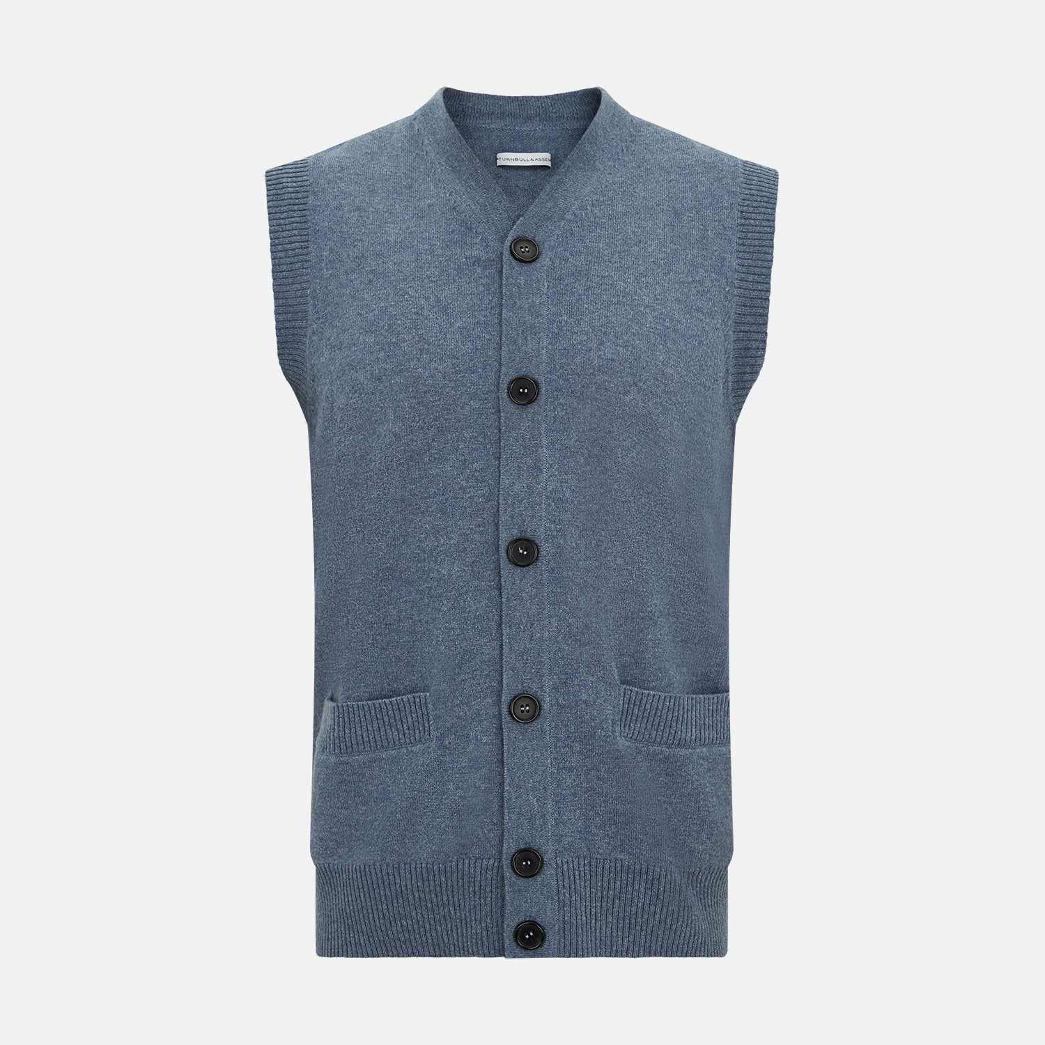 Blue Melange Cashmere Sleeveless Cardigan