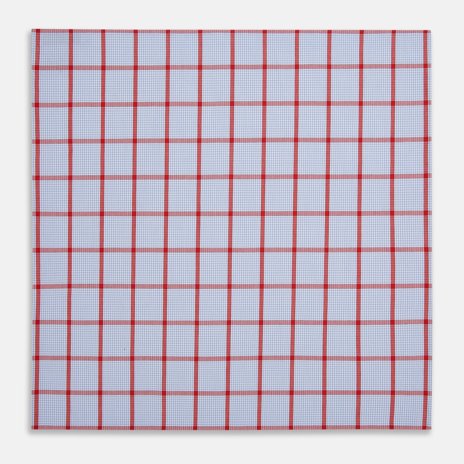 Hand Rolled Red Windowpane Check  Handkerchief