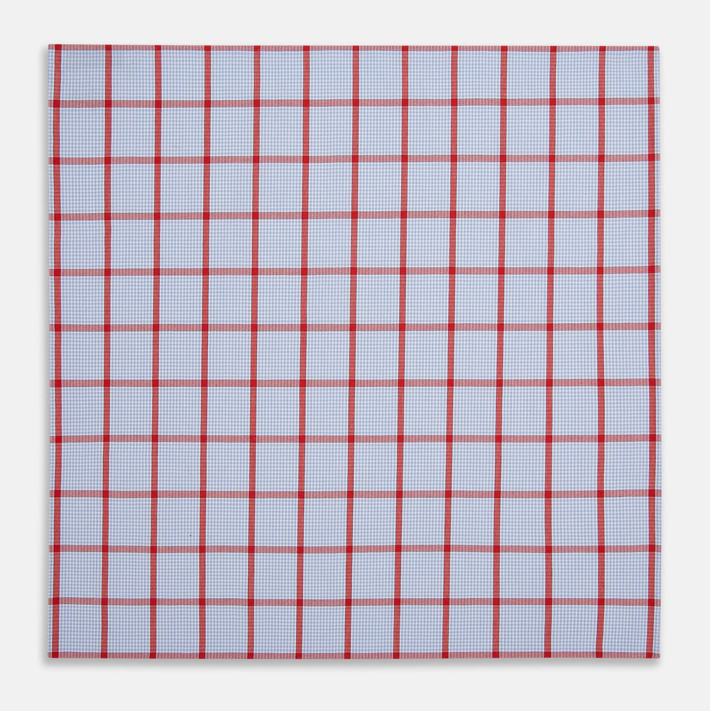 Hand Rolled Red Windowpane Check  Handkerchief