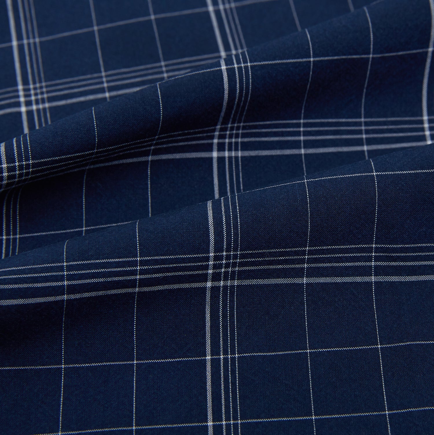 Indigo and White Thin Plaid Check Windsor Shirt