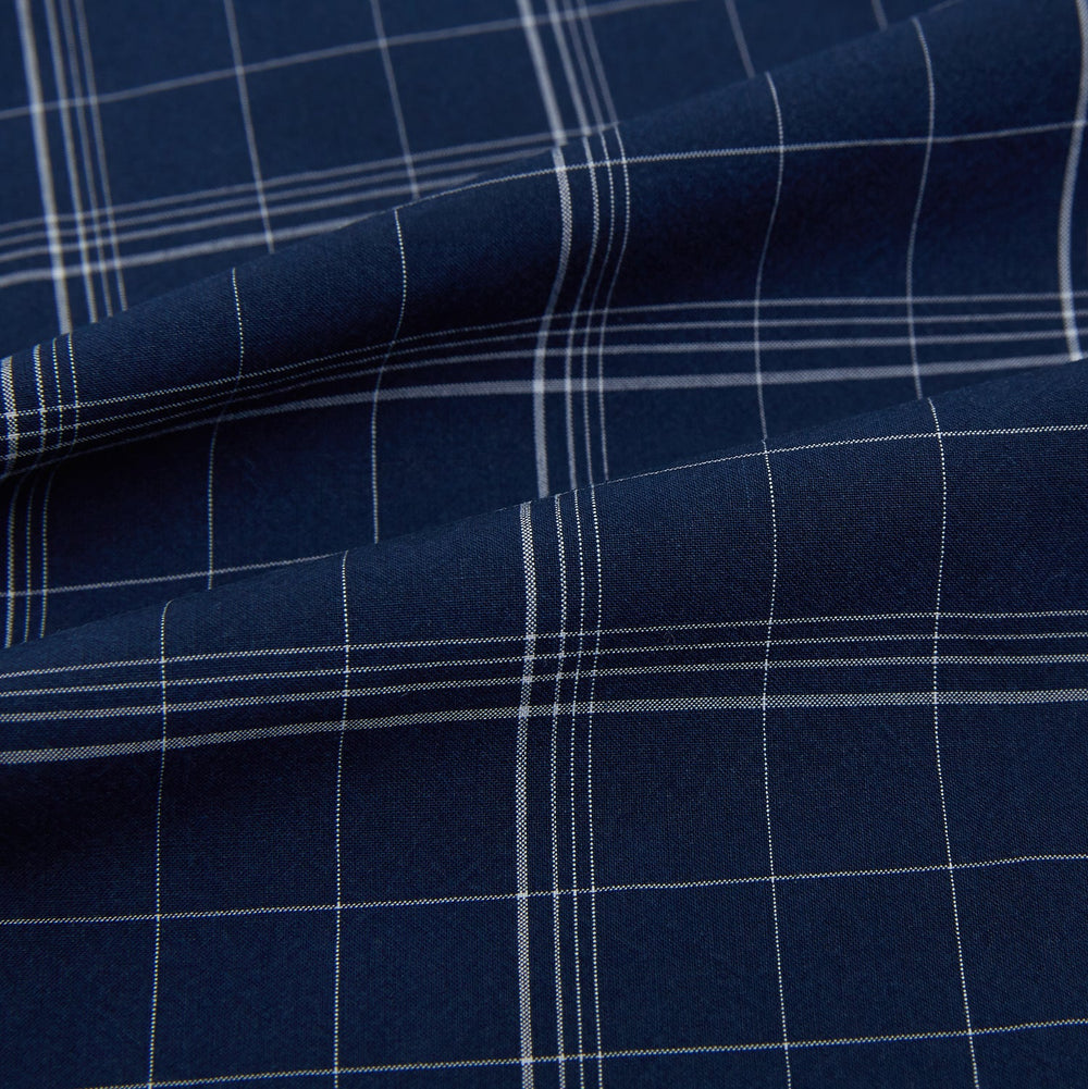 Indigo and White Thin Plaid Check Windsor Shirt