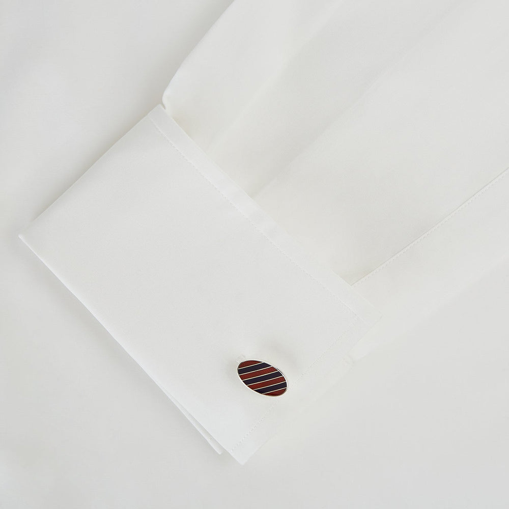 Burgundy and Navy Striped Oval Enamel Cufflinks