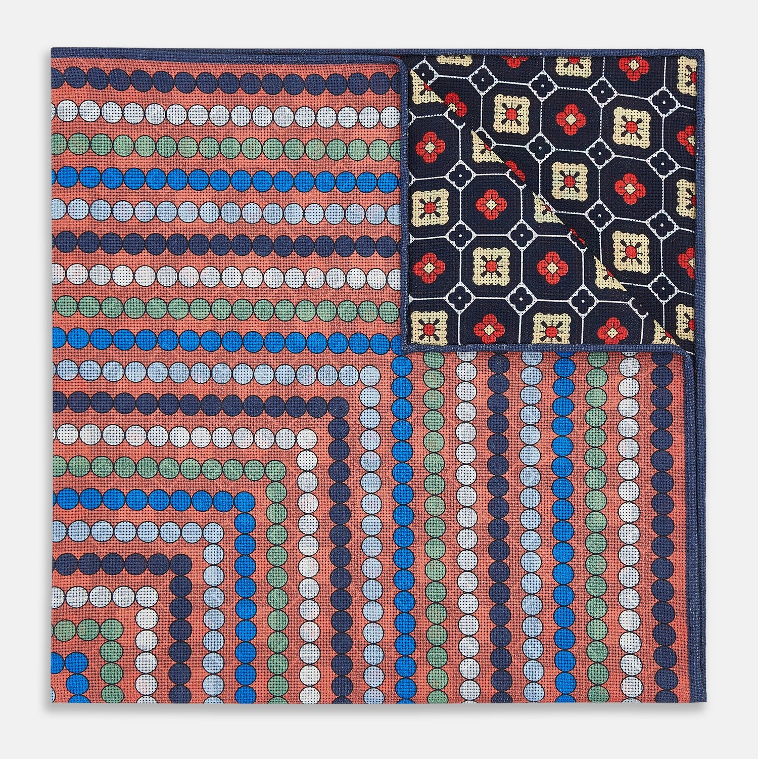 Orange Dots and Floral Tile Double-Sided Silk Pocket Square