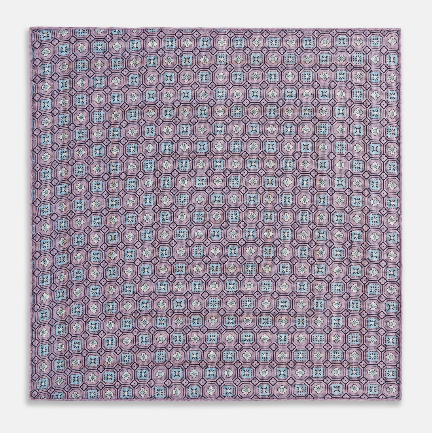Azzurro Dots and Floral Tile Double-Sided Silk Pocket Square