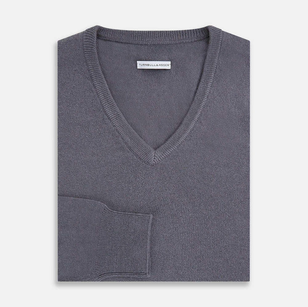 Grey V-Neck Cashmere Jumper
