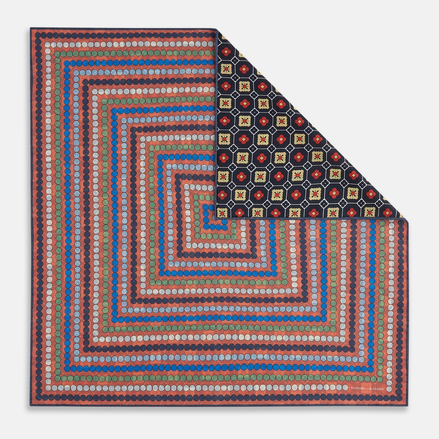 Orange Dots and Floral Tile Double-Sided Silk Pocket Square