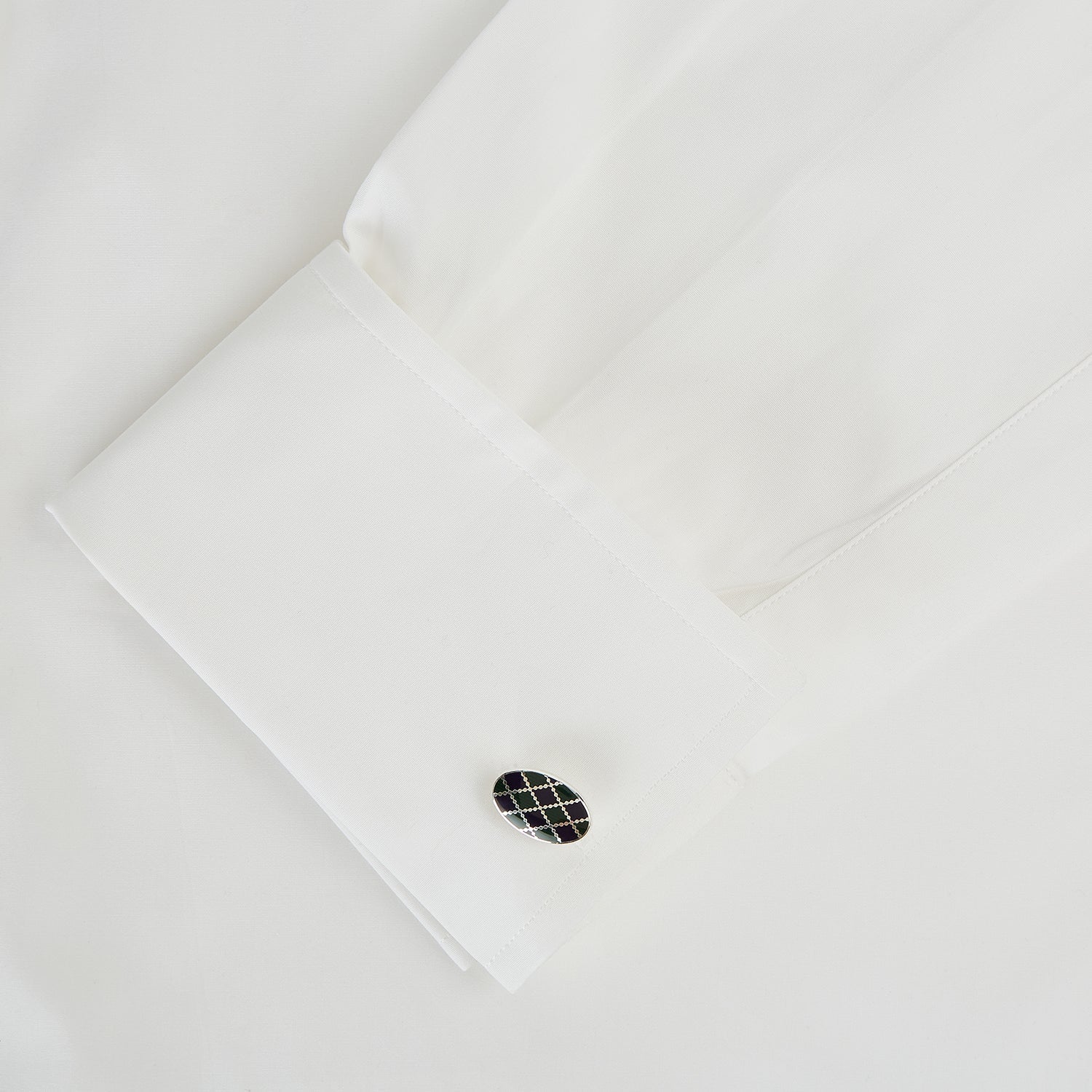 Forest Green and Navy Checkered Oval Enamel Cufflinks