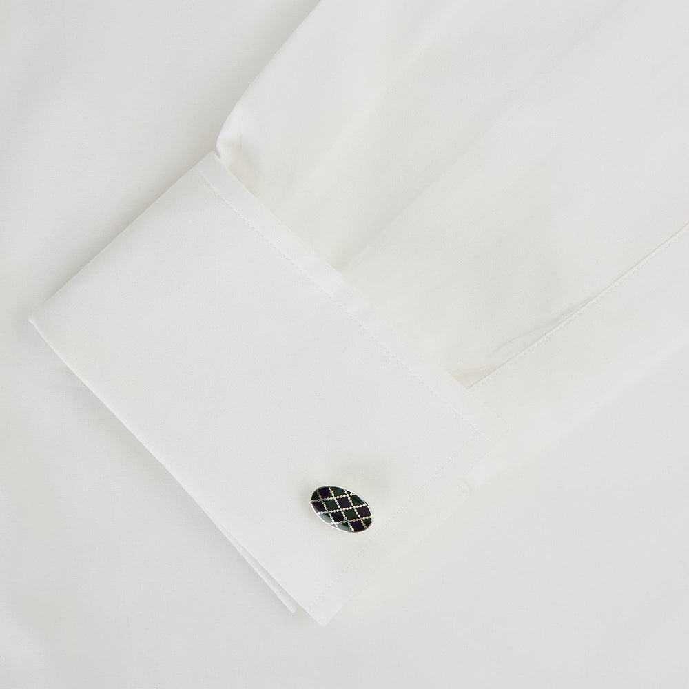 Forest Green and Navy Checkered Oval Enamel Cufflinks