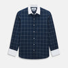 Indigo Windowpane Check Windsor Shirt with Constrast T&A Collar and Cuffs