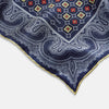 Dark Navy Floral Tile and Paisley Silk Pocket Square