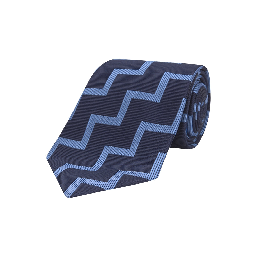 Navy and Light Blue Striped Zigzag Silk Tie