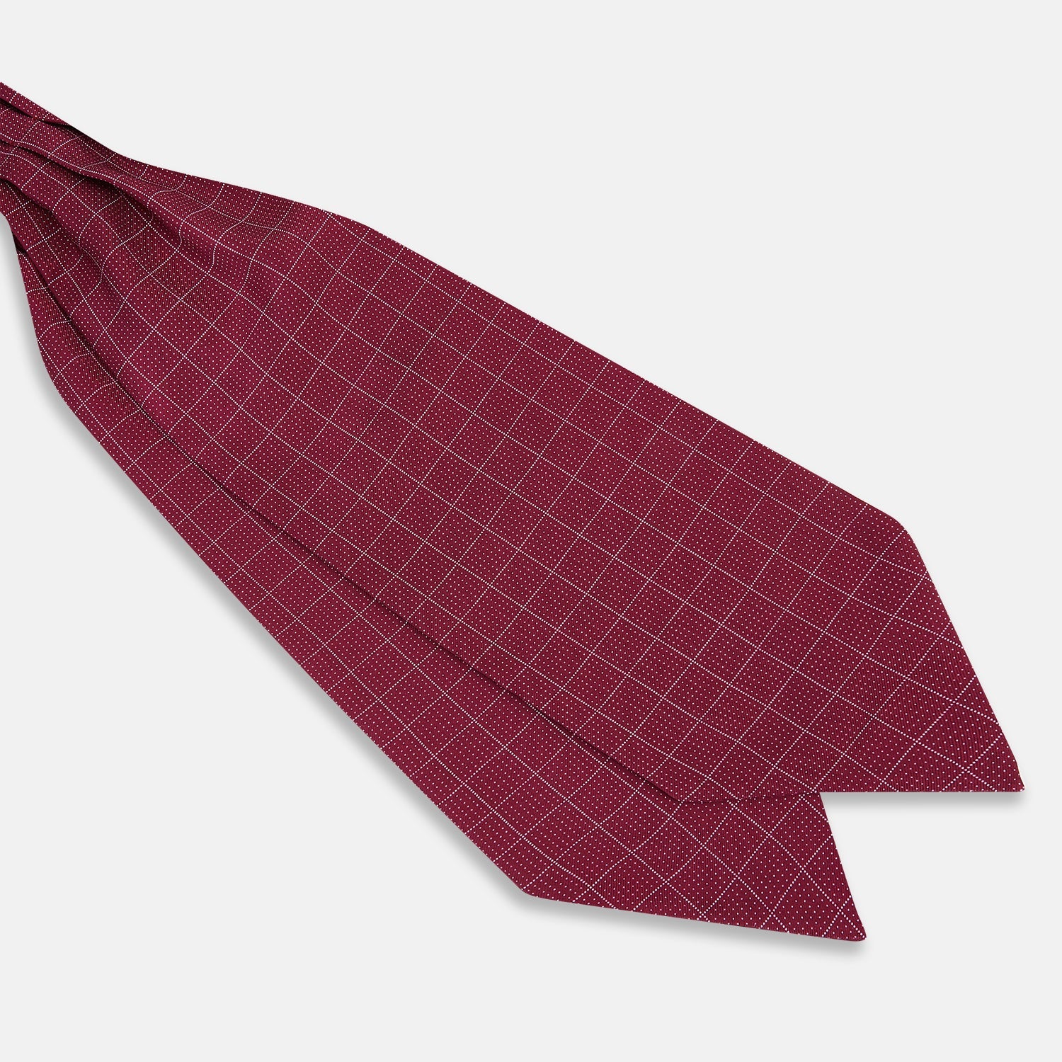 Burgundy Dotted Check Pattern Printed Silk Cravat