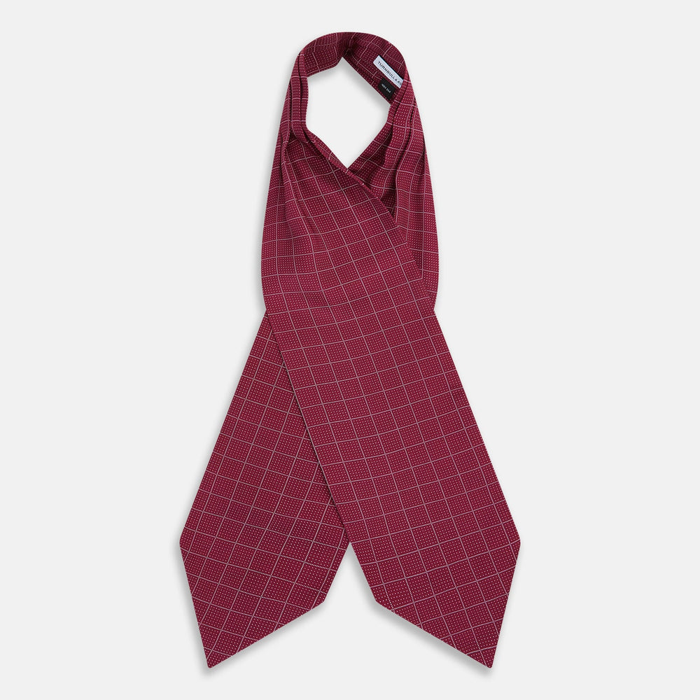 Burgundy Dotted Check Pattern Printed Silk Cravat