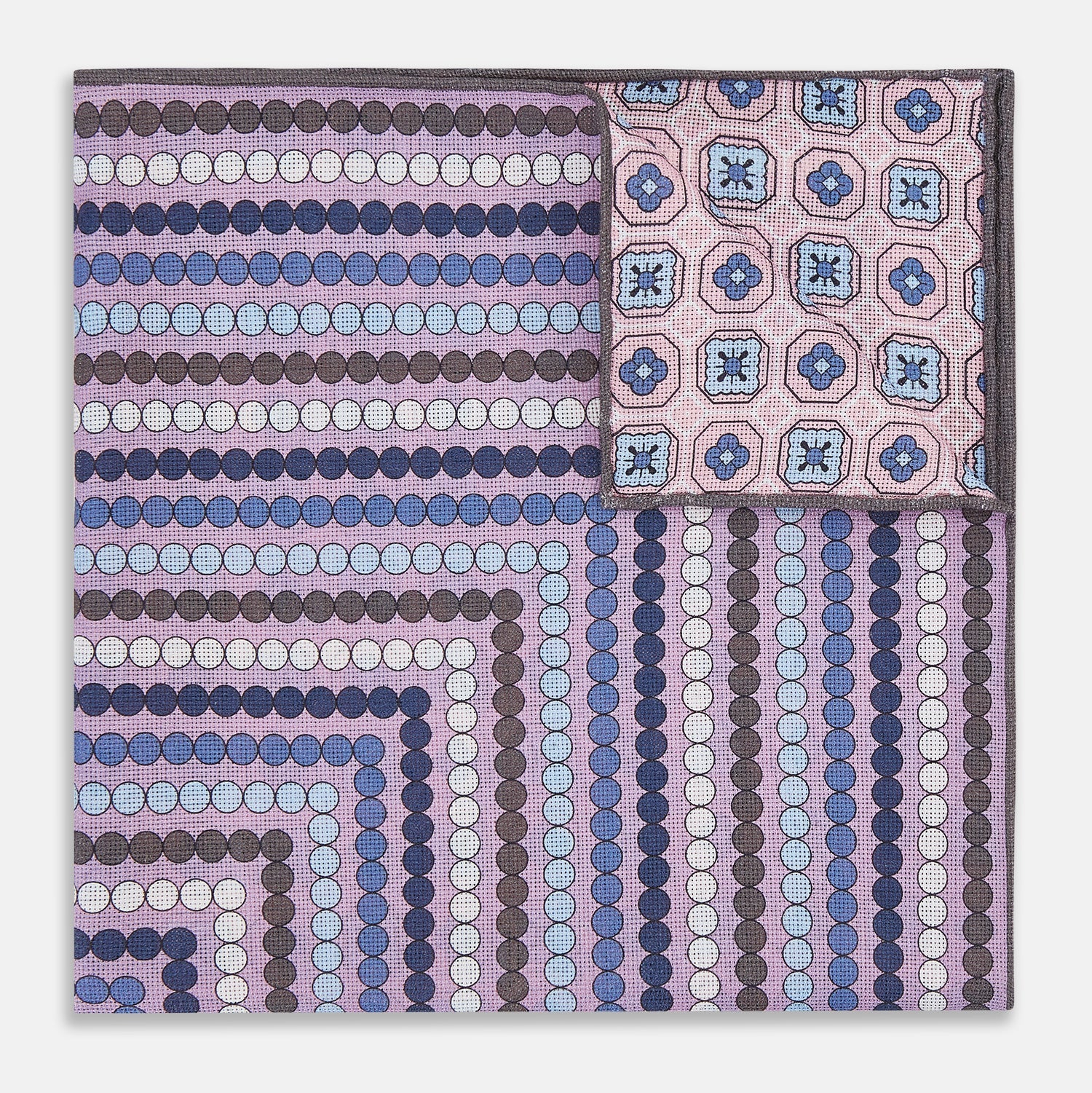 Lilac Dots and Floral Tile Double-Sided Silk Pocket Square
