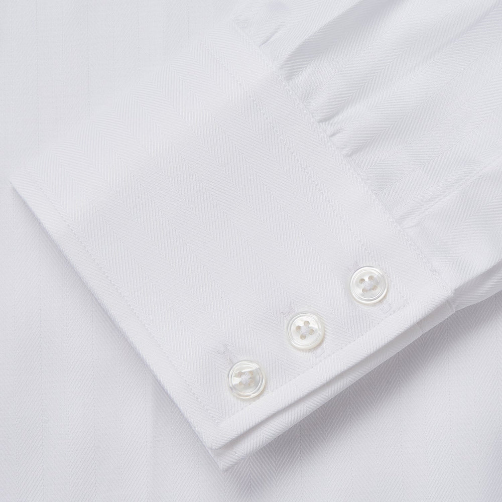 White Herringbone Tailored Fit Shirt With Kent Collar