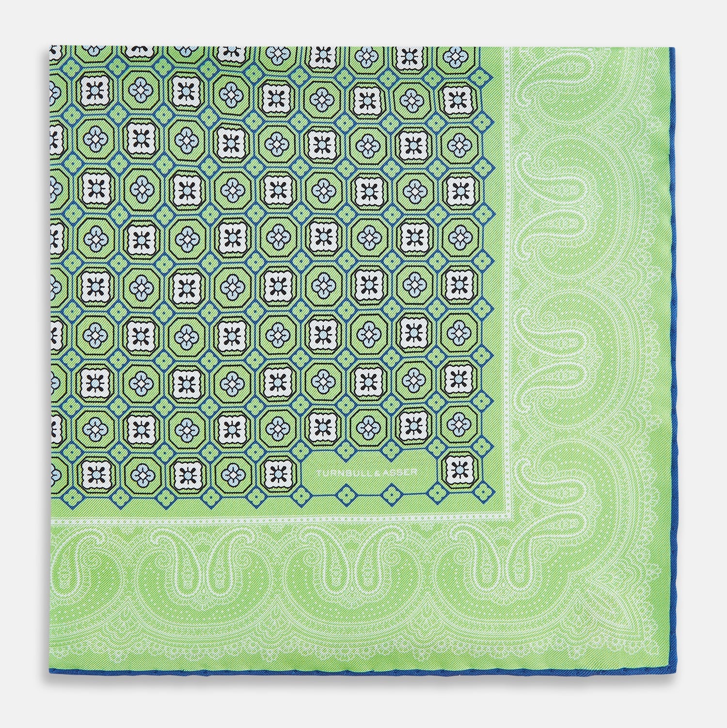 Fern Green Floral Tile and Paisley Silk Pocket Square