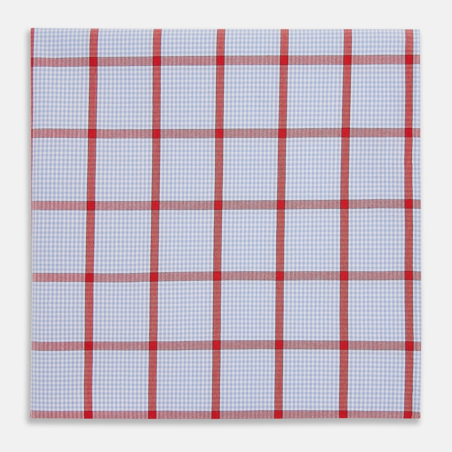 Hand Rolled Red Windowpane Check  Handkerchief