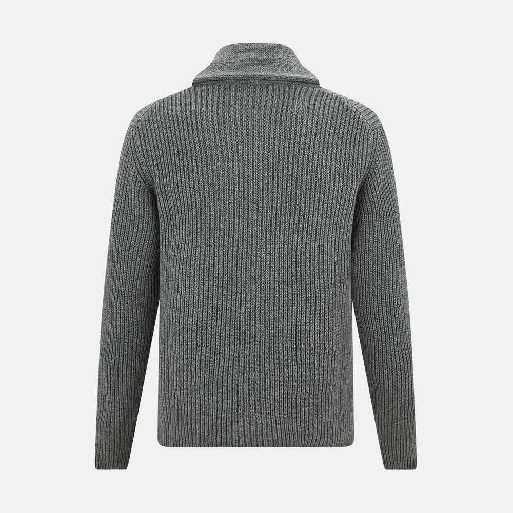 Grey Melange Cashmere Shawl Collar Cardigan